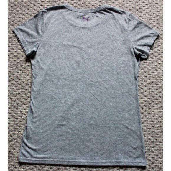 Womens Puma Crew Neck Purple Graphic Logo Tee Shirt Top Medium Heathered Gray - Picture 4 of 5